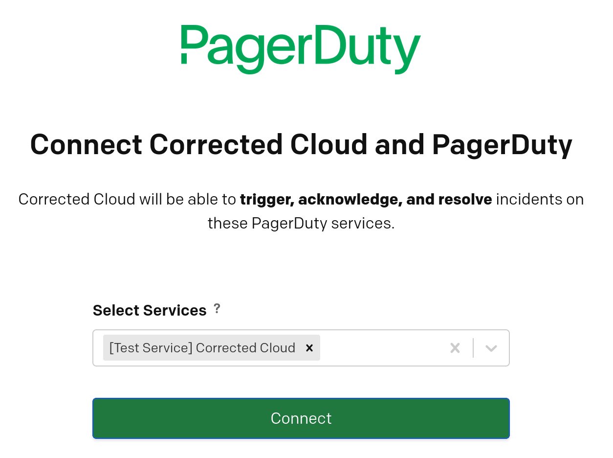 An example of the PagerDuty Connect screen
